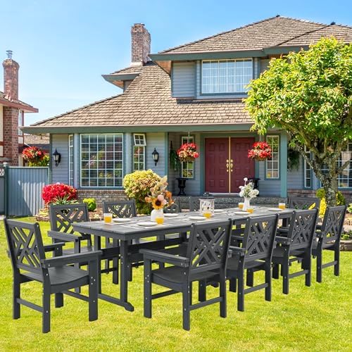 HDPE Dining Table Set for 10,12-Piece Outdoor Table and Chairs Include 10 Din...
