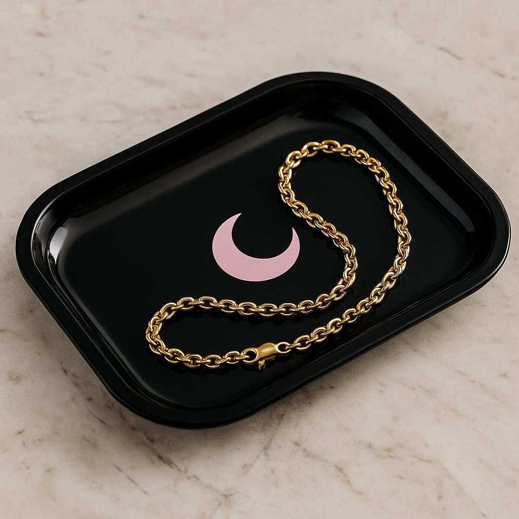 Small Metal Jewelry Tray with Lid - Lightweight Makeup Tray - Curved Edges & Smooth Surface - 5.5 x 7” Decorative Tray for Bathroom, Home Décor, Perfume, Candle, Keys Tray