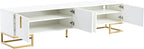 Ball & Cast Modern TV Stand with Storage Cabinets for TVs up to 80", Luxury Media Console w/Metal Legs & Gold Handles,Geometric Lines & Adjustable Shelf,Entertainment Center for Living Room,White