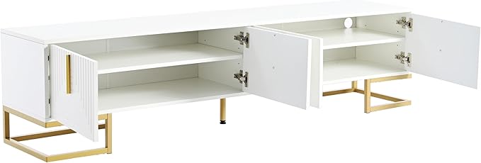 Ball & Cast Modern TV Stand with Storage Cabinets for TVs up to 80", Luxury Media Console w/Metal Legs & Gold Handles,Geometric Lines & Adjustable Shelf,Entertainment Center for Living Room,White
