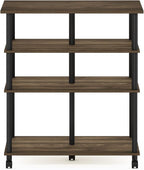 Furinno Helena 4-Tier Multifunction Rolling Open Shelves Storage Cart Organizer, Columbia Walnut/Black