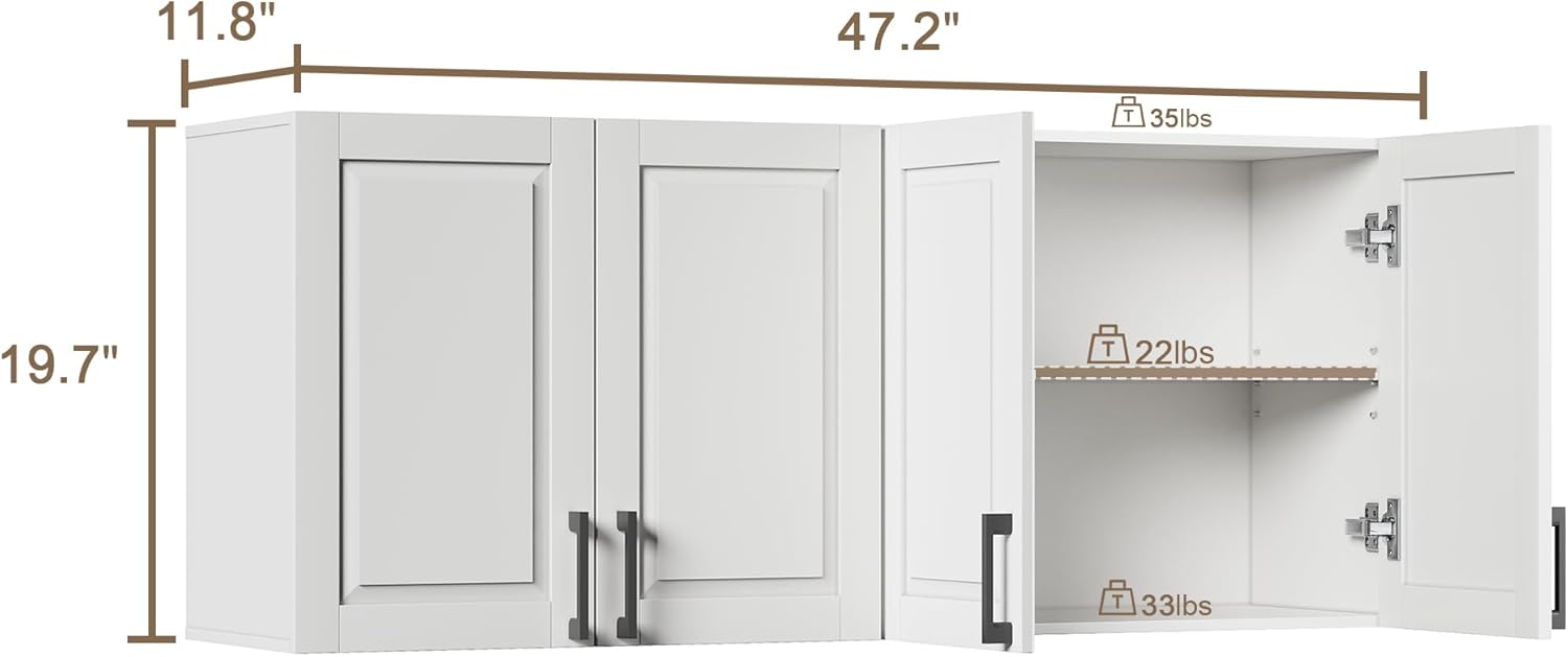 ChooChoo Laundry Room Cabinets, 4 Doors Wall Mounted Storage Cabinet, Kitchen Wall Storage, Bathroom Wall Cabinet, White