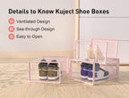 Kuject X-Large Shoe Storage Boxes Organizers Clear Plastic Stackable 12 Pack, Shoe Rack & Holder Substitute, Sneaker Containers, Toy Storage Organizer Bins for Entryway, Closet, Under Bed, Pink