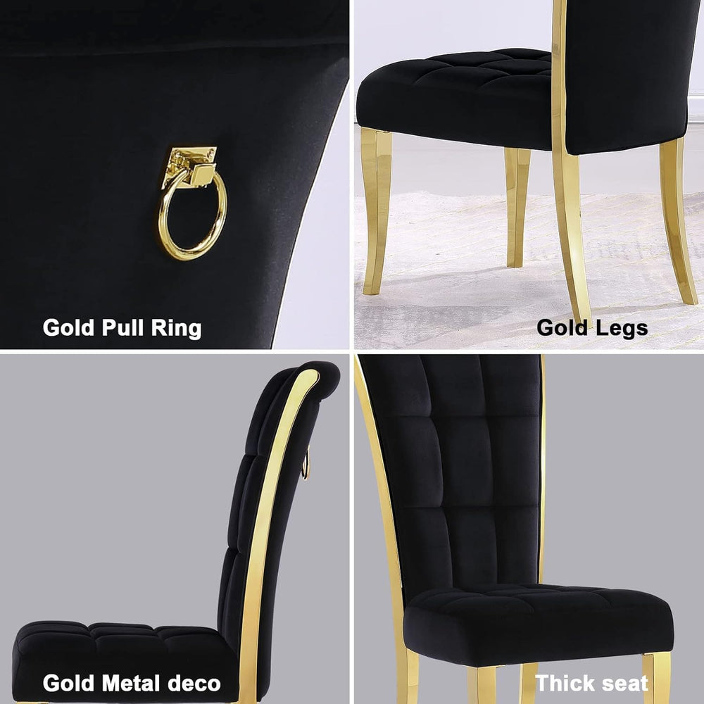ACEDÉCOR Black and Gold Dining Chairs, Black Velvet Upholstered Chairs with R...