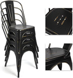 Devoko Metal Indoor-Outdoor Chairs Distressed Style Kitchen Dining Chairs Stackable Side Chairs with Back Set of 4 (Black Gold)