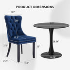 SoarFlash Kitchen Table and Chairs for 2, 31.5" Dining Table Set for 2 with Velvet Upholstered Chairs, 3 Piece Round Kitchen Table Set, Dining Room Table Set for Small Space, Apartment, Blue/Black