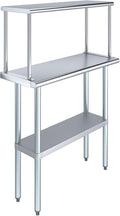 Stainless Steel Work Table with Wide Single Tier Overshelf | Metal Kitchen Prep Table & Shelving Combo (14" x 36" Work Table + 12" Overshelf)