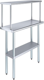 Stainless Steel Work Table with Wide Single Tier Overshelf | Metal Kitchen Prep Table & Shelving Combo (14" x 36" Work Table + 12" Overshelf)