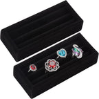 Valyria 2 Slots Velvet Small Ring Organizer Set of 2 Earrings Trays Showcase Display Storage Insert Holder for Jewelry Box, Drawer, Dresser