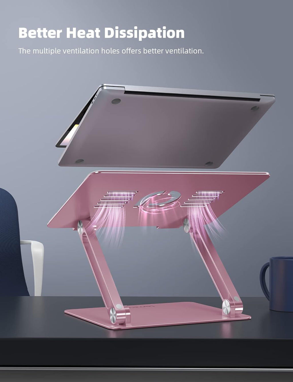 Lamicall Adjustable Laptop Stand, Portable Laptop Riser, Aluminum Laptop Stand for Desk Foldable, Ergonomic Computer Notebook Stand Holder for MacBook Air Pro, Dell XPS, HP (10-17.3'') -Pink