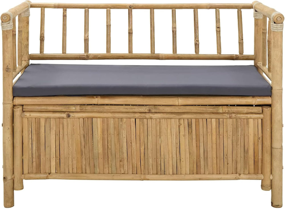 Bamboo Garden Storage Bench 110 x 47 x 80 cm, Outdoor Patio Seat with Hidden ...