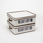 Household Essentials 538 Vision China Storage Box for Tea Cups and Mugs with Lid and Handles | Natural Canvas with Brown Trim