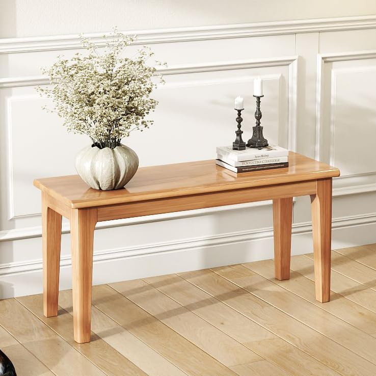 Dining Bench 39.4" Solid Oak Wooden Bed End＆Entryway Bench for Living Ro...