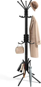 Metal Coat Rack, Freestanding Coat Tree & Hall Tree with 15 Hooks, Sturdy Coat Rack Stand and Hat Rack, Coat Hanger for Entryway, Bedroom, Office for Jackets, Hats, Bags,Black