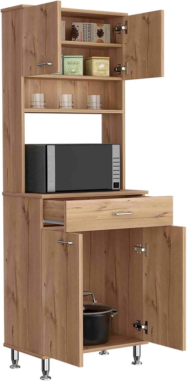 Della 60 Kitchen Pantry with Countertop, Closed & Open Storage -Light Oak