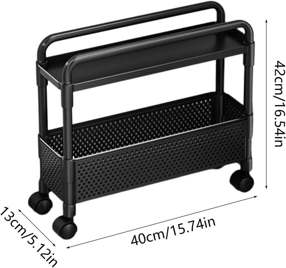 2-Tier Rolling Storage Cart with Wheels, Slim Plastic Organizer Rack for Kitc...