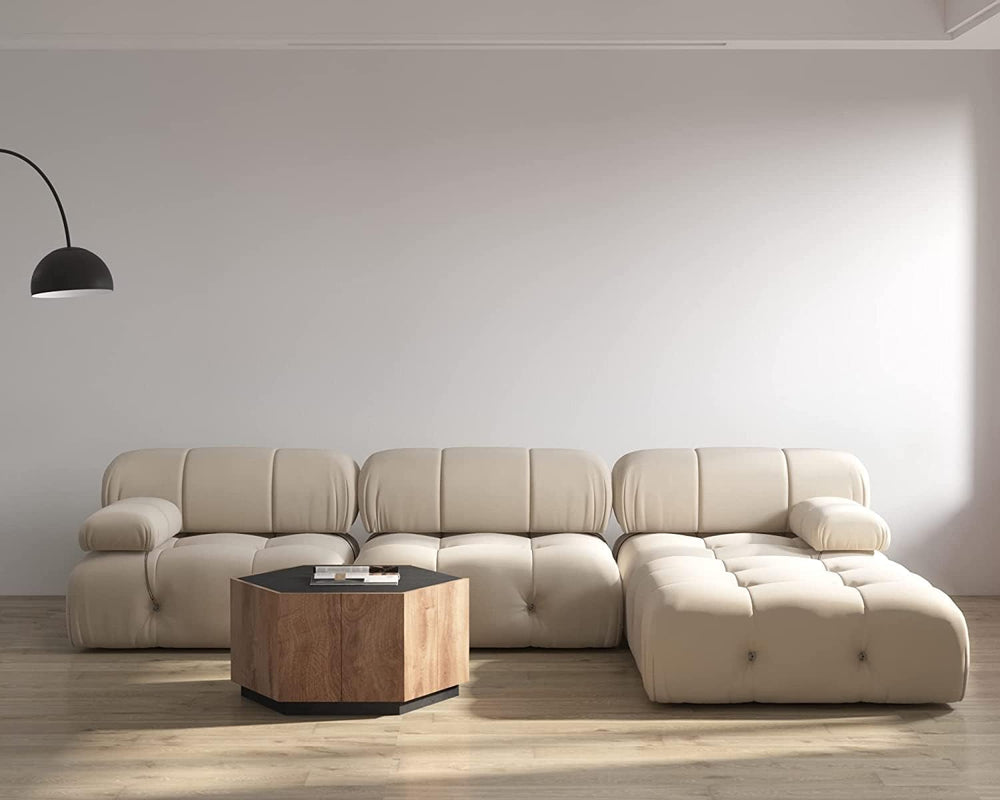JACH L-Shaped Sectional Couch, 104'' Minimalist Velvet Floor Sofas Co...