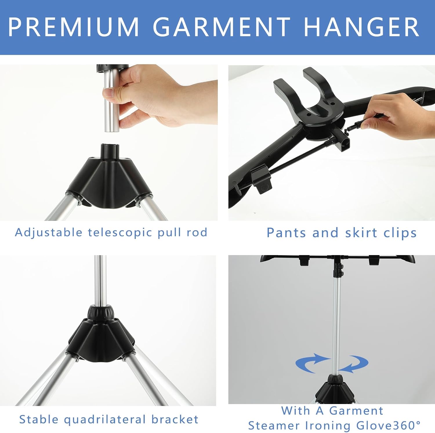 Garment Steamer Rack & Garment Ironing Glove for Clothes,Adjustable Steamer Stand for Clothes,Adjustable Garment Hanger Standing,Foldable Iron stand with Ironing Glove for Steaming Clothes(32-63 Inch)