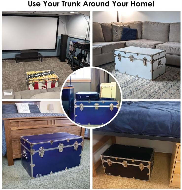 C&N Footlockers - Large Undergrad Storage Trunk w/Wheels - Made in the USA - Only STEEL Footlocker on Amazon - Durable Chest with Lid Stay - 32 x 18 x 16.5 Inches (Black)