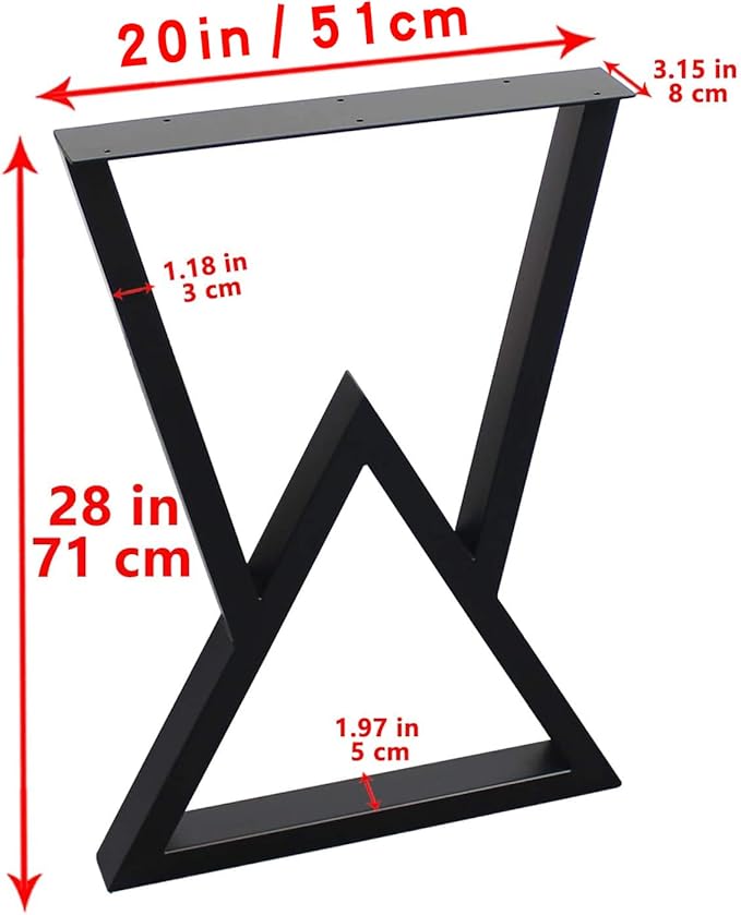 SSS Furniture Metal Desk Legs H28 x W20, Industrial & Rustic Style V Shape Table Legs with Adjustable Protector Feet, DIY Table Legs, Metal Legs for Furniture, Black, Set of 2