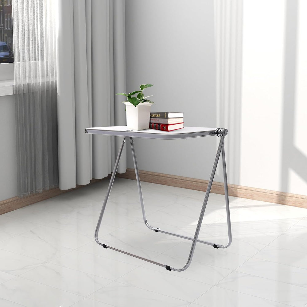 Foldable Side Table 27 Inch - Clear Tea Tinted Portable Desk｜Space-Saving Nes...