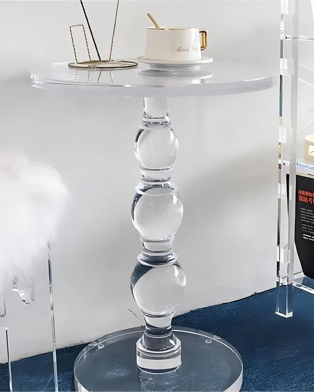 Acrylic End Table Set of 2, 16" x16" x 23" Modern Pedestal Acr...