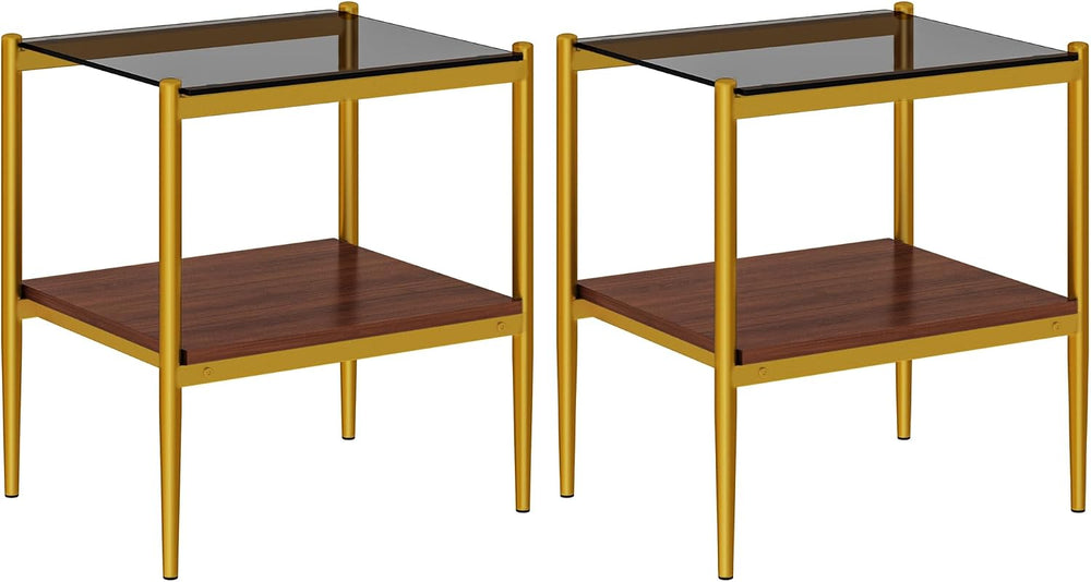 Set of 2 Rectangle End Tables, Gray Tempered Glass Top, Living Room | Sturdy ...