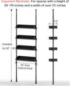 ALLZONE 4 Tier Over The Toilet Storage, Adjustable Wood Over Toilet Bathroom Organizer, Freestanding Shelves, Fit Most Showers Over The Toilet Shelf, 92 to 116 Inch Tall, Black