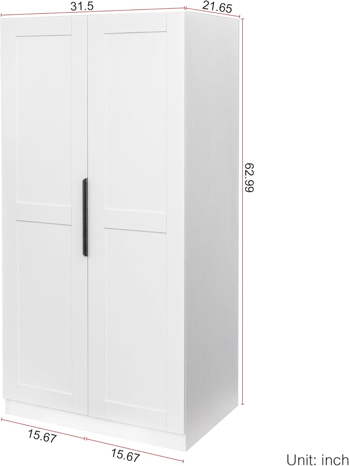 62.99" Freestanding Kitchen Pantry Cabinet with Doors & Adjustable Shelves – Walnut/White Buffet Sideboard Storage for Kitchen, Dining Room & Living Room (Durable Melamine Finish) (White)