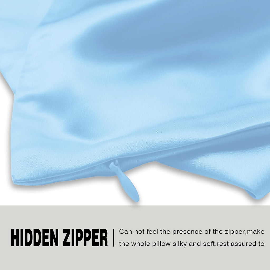 Mulberry Silk Pillow Cases for Hair and Skin Queen Size Silk Pillowcase with Zipper Soft Breathable Smooth Cooling Satin Silk Pillow Covers for Sleeping (Sky Blue,20"X 30",1Pcs)
