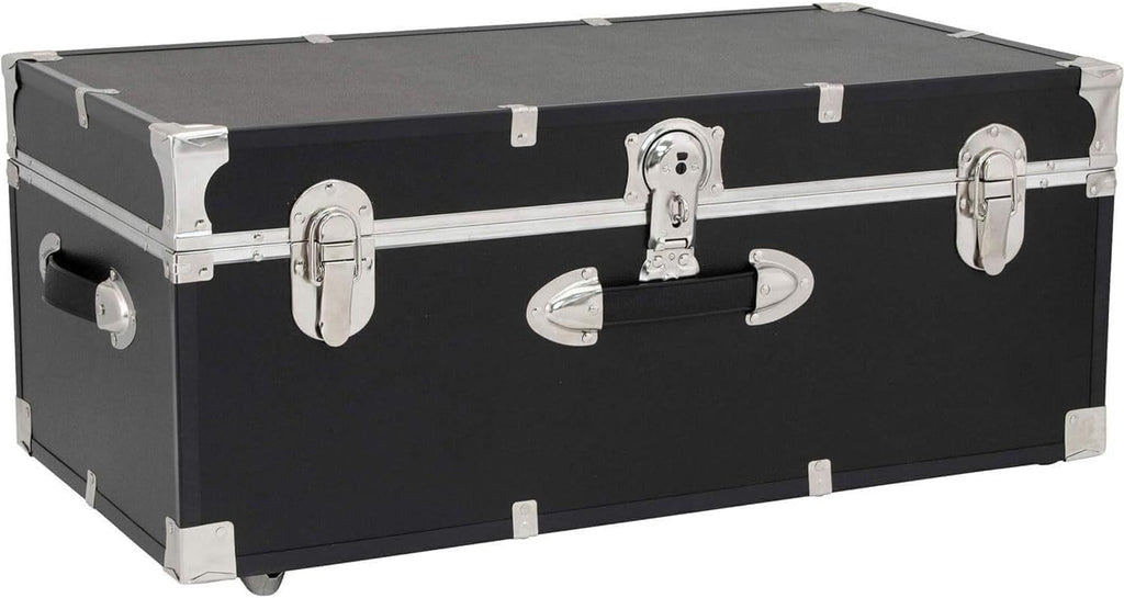 HomeStock Rustic Romance Heavy Duty 30" Under Bed College Storage Trunk with Lock, Latch Closure Type, 15.75" D x 30" W x 12.25" H, Ideal Camp Dorm Room Trunk Footlocker Black