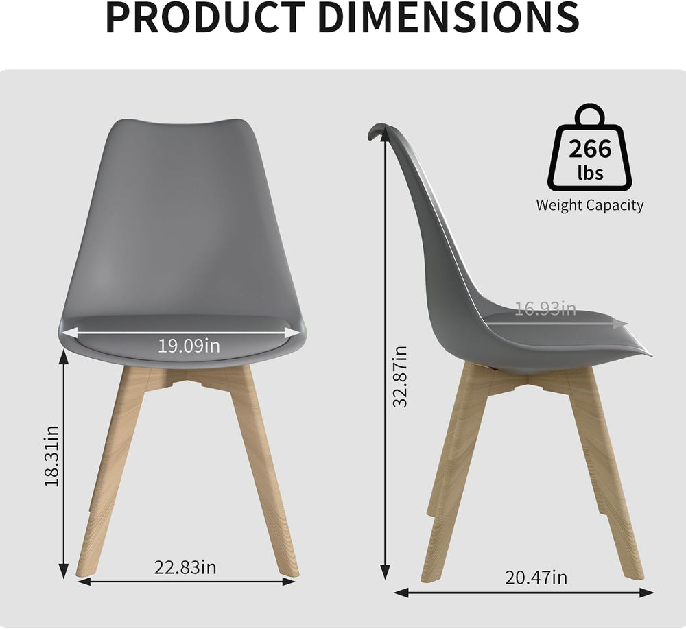 Dining Chairs Set of 4, PU Leather Kitchen Chairs,Wood Legs (Gray, 4 PC) | Mi...