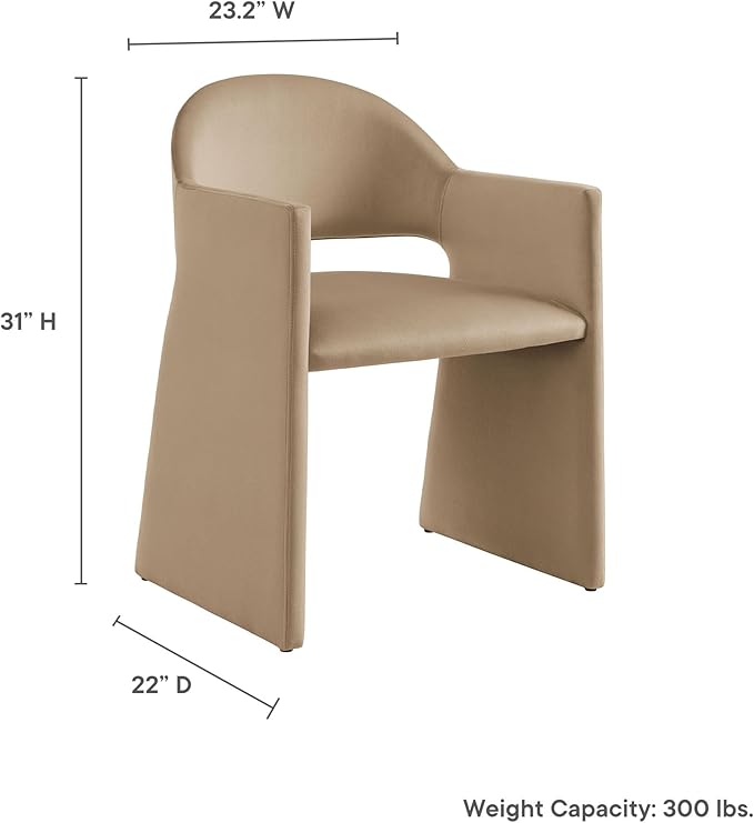 Modway Talia Performance Velvet Dining Armchair in Taupe - Modern Curved Dining Chair with Open-Back - Stain-Resistant Velvet Barrel Chair - Living Room Accent Chair with Arms
