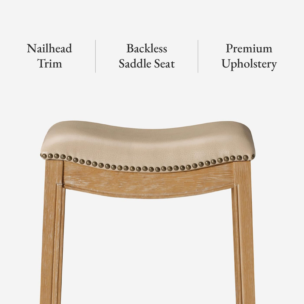 Maven Lane Adrien Backless Bar Stool, Brown, Beige Leather, 31"