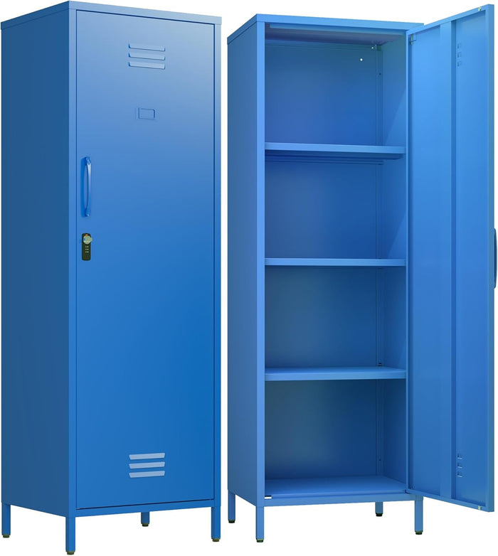 Metal Locker Storage Cabinets 59.06"H Navy Blue Locking File Cabinets Kitchen Food Pantry Cabinet with 2 Doors and Shelves for Dining Room, Living Room,Bathroom Office,Home,Garage, Gym, School
