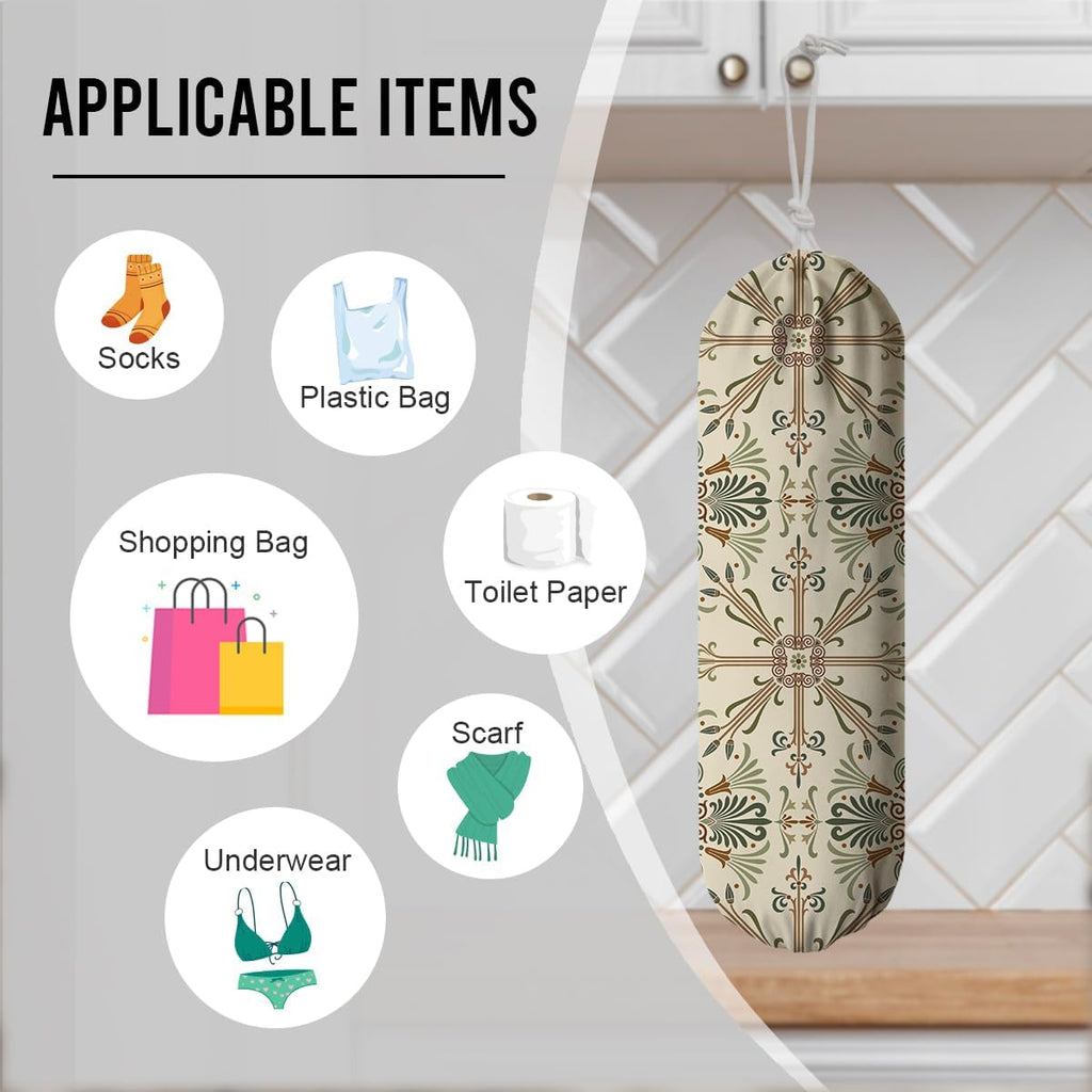 Boho Vintage Plastic Bag Holder, Reusable Grocery Bags Holder for Wall Mounting, Car Organizer, Boho Washable Shopping Bags Carrierfor Home Kitchen, Kitchen Pattern Garbage Bag 67