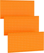 TORACK 3 PCS Metal Pegboard Panels(12x24 inch) for Wall Garage Tools Storage Pegboard for Workbench, Modular Peg Board Tool Organizer Board Kit(Pack of 3, Orange)