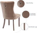 Velvet Dining Chairs Set of 4, Tufted Upholstered Dining Room Chairs with Back Ring Pull, Nailhead Trim and Solid Wood Legs, Modern Dining Chairs for Dining Room, Kitchen(Khaki)