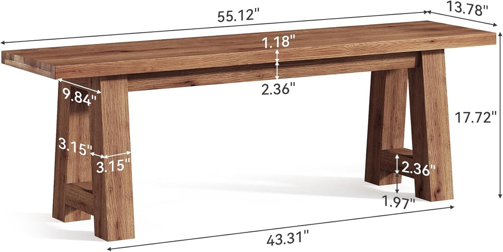 55" Solid Wood Entryway Bench, Farmhouse Long Wood Bench Dining Seat for...