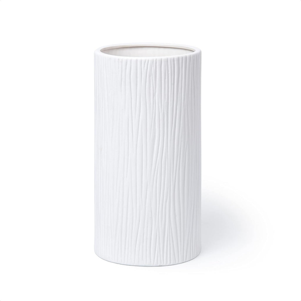 D'vine Dev 10 Inch Cylinder Vase, White Waterfall Textured Ceramic Flower Vase for Home Décor, VS-WF-B-2