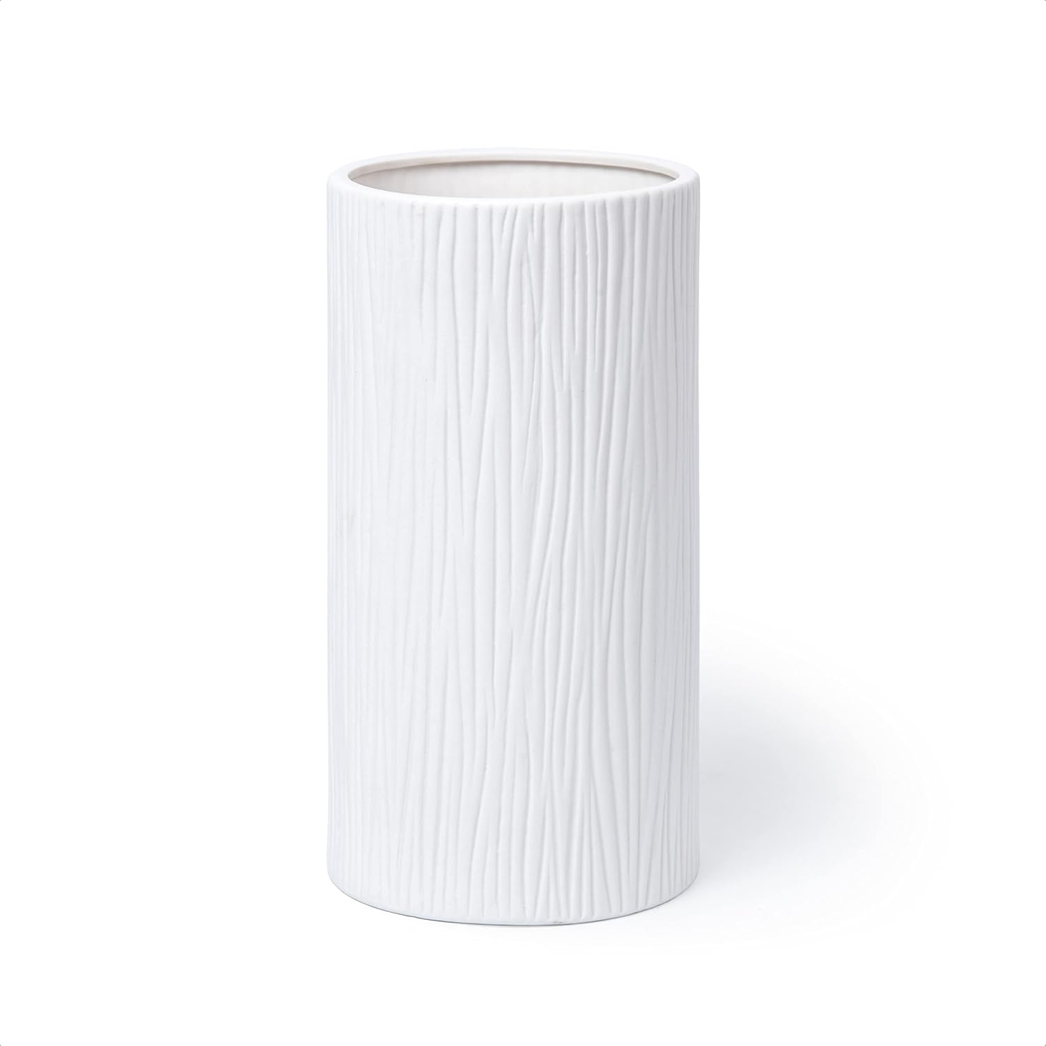 D'vine Dev 10 Inch Cylinder Vase, White Waterfall Textured Ceramic Flower Vase for Home Décor, VS-WF-B-2