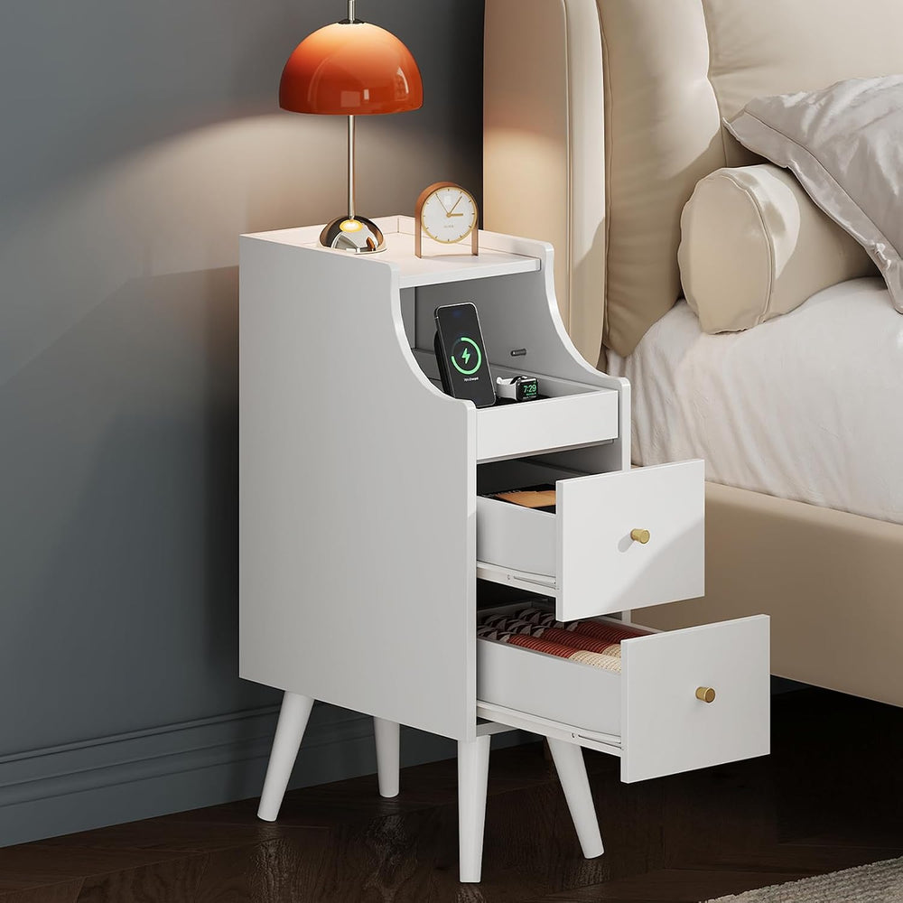 WLIVE Small Nightstand with Drawers, Narrow Bedside Tables with Open Shelf &a...