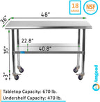 AmGood 48" Long x 36" Deep Stainless Steel Table with Casters