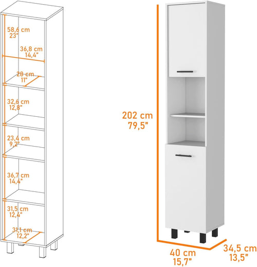 2-Door Pantry Cabinet, with Two 2-Cabinet Spaces and Two Open Shelves,for Kitchen