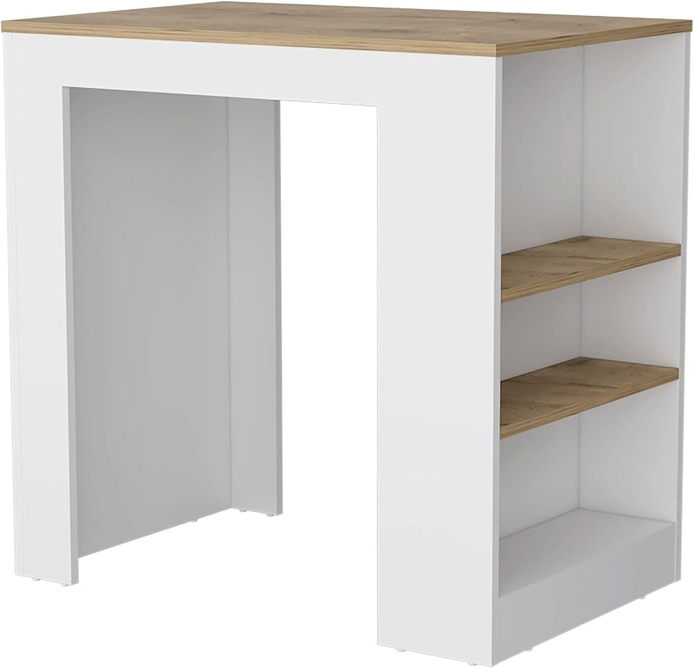 Kitchen Island, Kitchen Bar Table 36" H, with 3-Side Shelves, White/Maca...