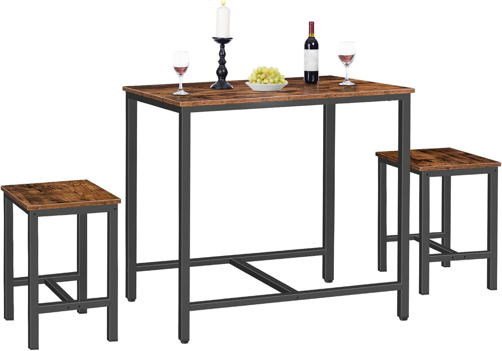 HOOBRO 3-Piece Industrial Dining Table Set, Kitchen Table, Space Saving Dinette for Kitchen, Dining Room, Small Space, Breakfast Nook, Living Room, Party, Rustic Brown and Black BF75CZ01G1