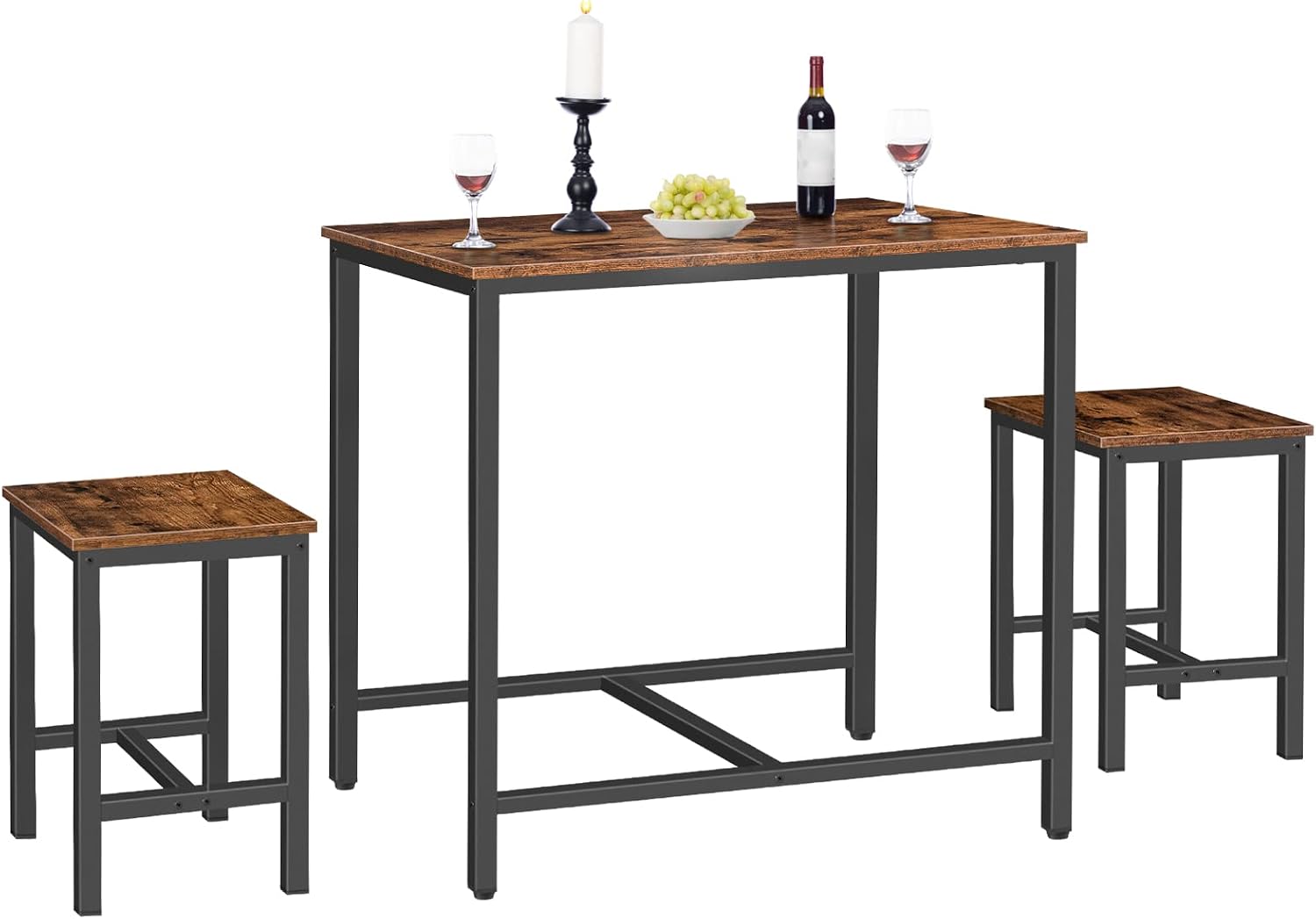 HOOBRO 3-Piece Industrial Dining Table Set, Kitchen Table, Space Saving Dinette for Kitchen, Dining Room, Small Space, Breakfast Nook, Living Room, Party, Rustic Brown and Black BF75CZ01G1