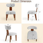 Dining Chairs Set of 6, Mid-Century Modern Upholstered Kitchen Chairs with Curved Backrest and Linen Fabric Seat, Wood Leg Accent Chairs for Dining Room, Living Room, Bedroom, Grey