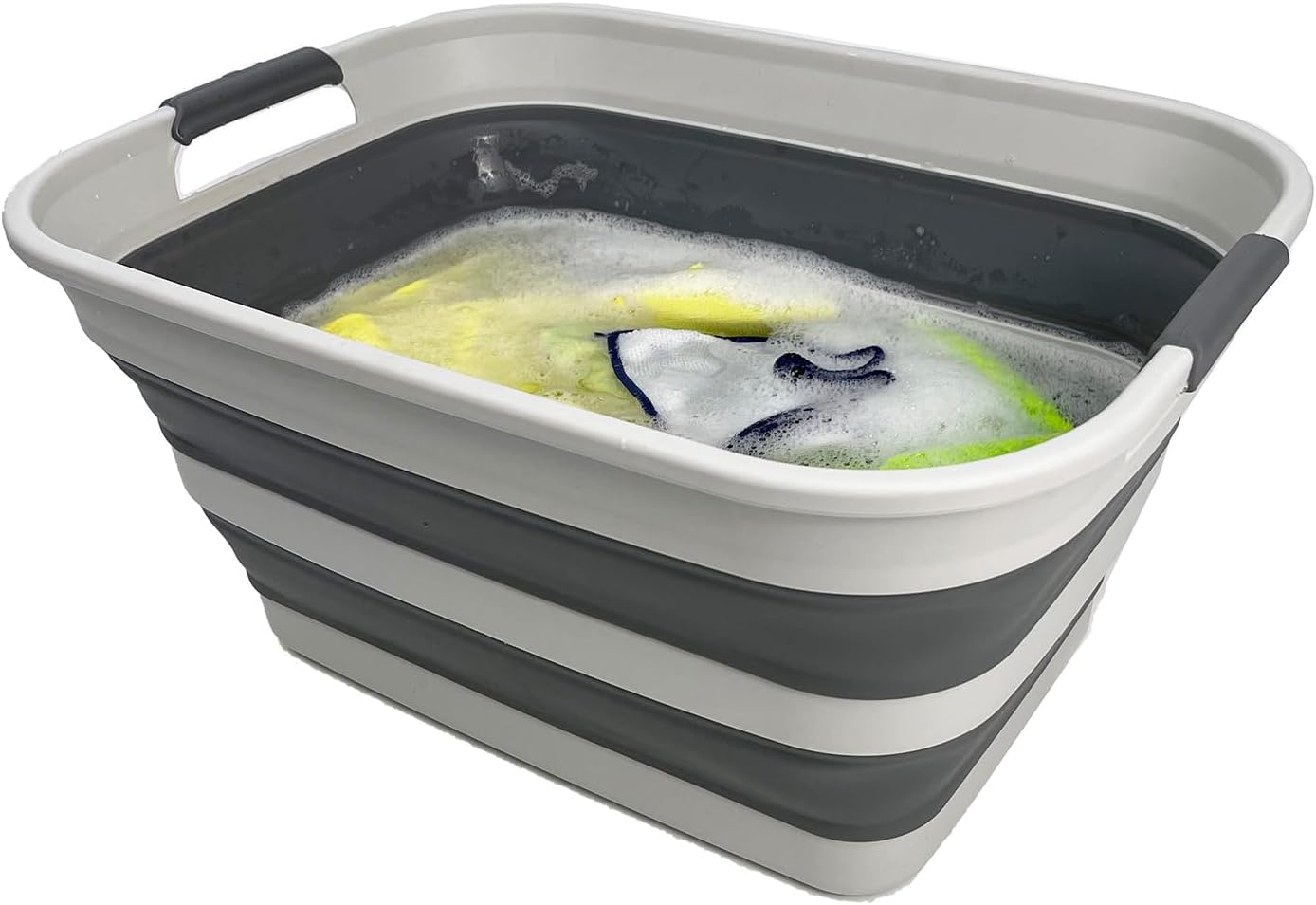 SAMMART Collapsible Plastic Laundry Basket - Foldable Pop Up Storage Container/Organizer - Portable Washing Tub - Space Saving Hamper/Basket (Grey/Steel Grey, 27L)