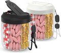 Pill Dispenser with 7 Large Compartments, 4.4" H x 3.6" Dia Pill Organizer for Travel, Supplement Organizer with Anti-Mixing Design, BPA-Free Pill Container with 20 Pcs Labels, Black+ Beige